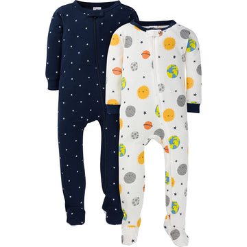 Gerber Baby Boys' 2-Pack Footed Pajamas, Blue Earth, 3-6 Months