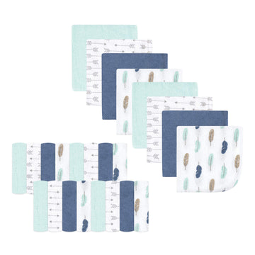 Luvable Friends Unisex Baby Super Soft Bundle Washcloths, Boy Feathers, One Size