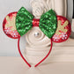 Eisyaa Christmas Minnie Ears Bow Headbands, Sequin Christmas Mickey Ears Headband Glitter Party Mouse Ears Princess Decoration C