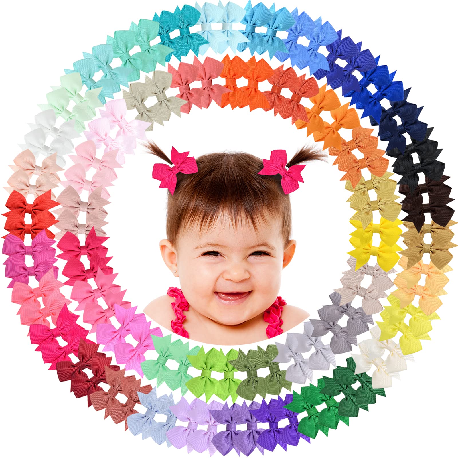 Baby Hair Clips 60 Colors Baby Girls Fully Lined Baby Bows Hair Pins Tiny 2 Hair Bows Alligator Clips for Baby Girls Infants Tod