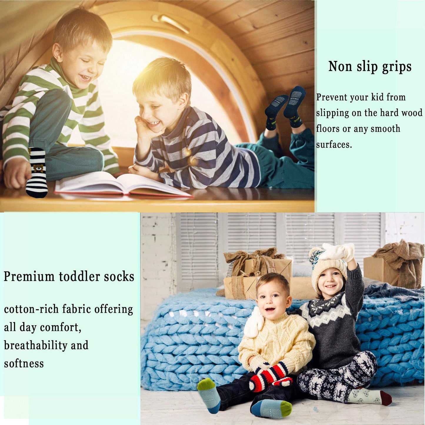 Tphon Non Slip Kids Toddler Socks With Gripper 12 Pairs Anti Skid Boys Girls Socks For Baby Socks For 5-7 Year Children