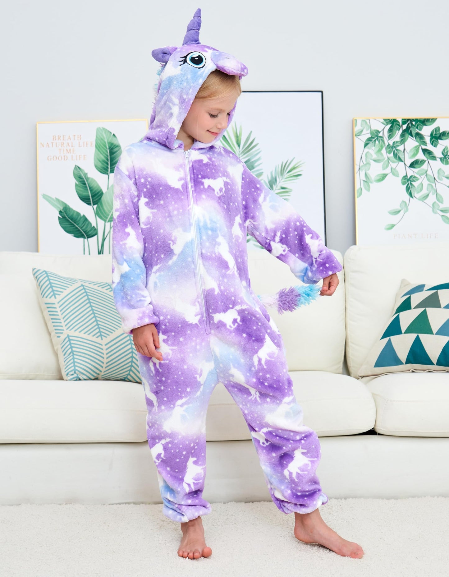 Cos Time Uniquecos Kids Unicorn Onesie Animal One Piece Pajamas Halloween Costumes (Purple Horse, 10-12 Years), 10 Years