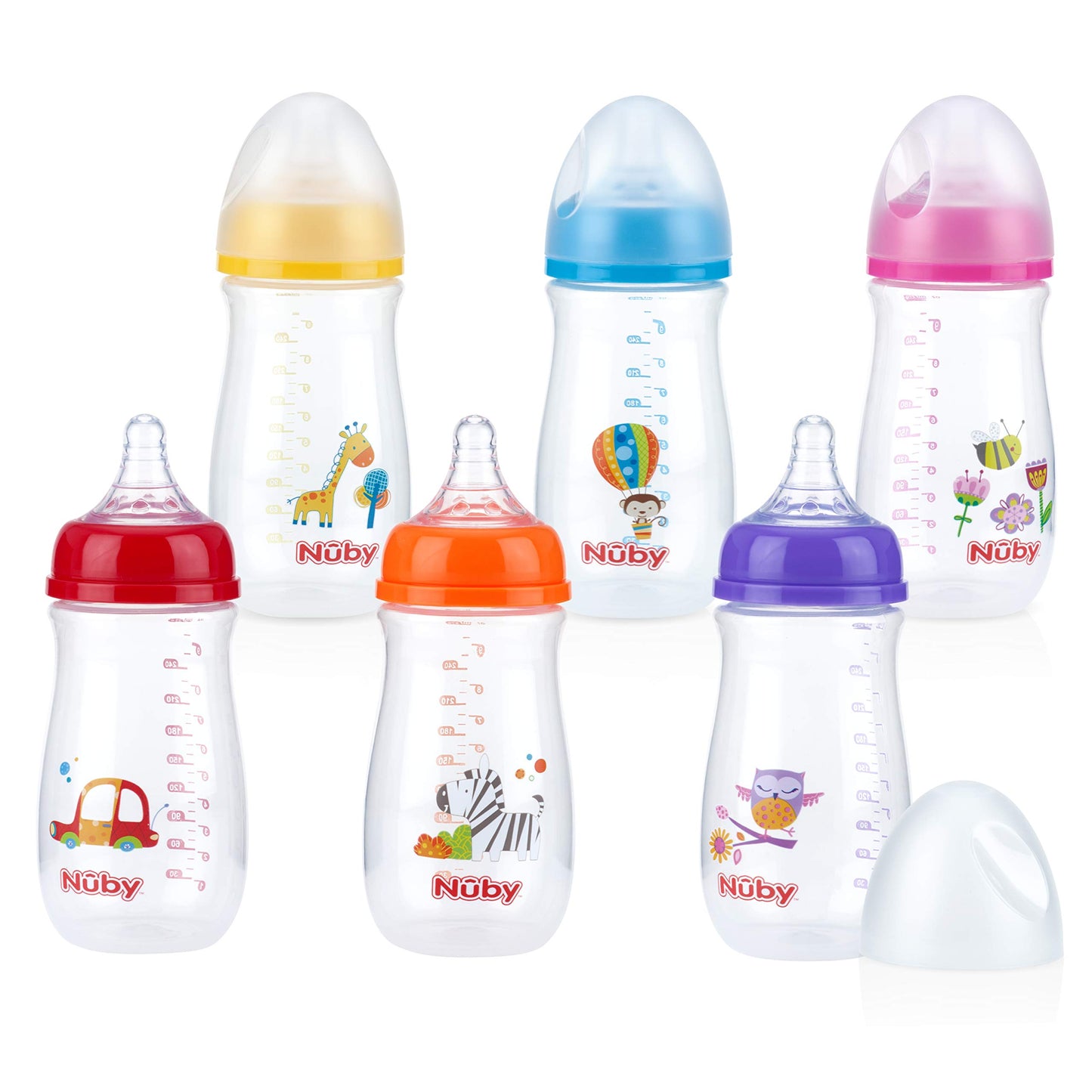 Nuby Wide Neck Bottle With Anti-Colic Air System, Colors/Prints May Vary, 1 Pack Of 1 Bottle