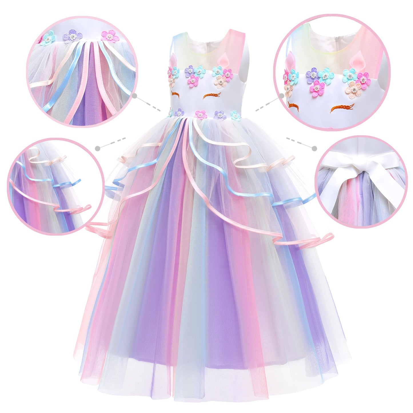 Unicorn Princess Dress Up Clothes For Little Girls - Costume, Jewelry And Headband (6-7 Years, Unicorn Princess 5C)