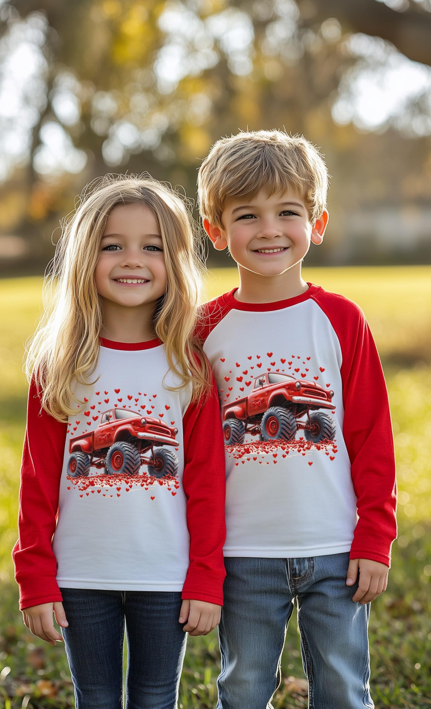 Baby Boys Girls Valentine Shirts Raglan Long Sleeve Tees Toddler Love Heart Truck Red Tops Size 2T