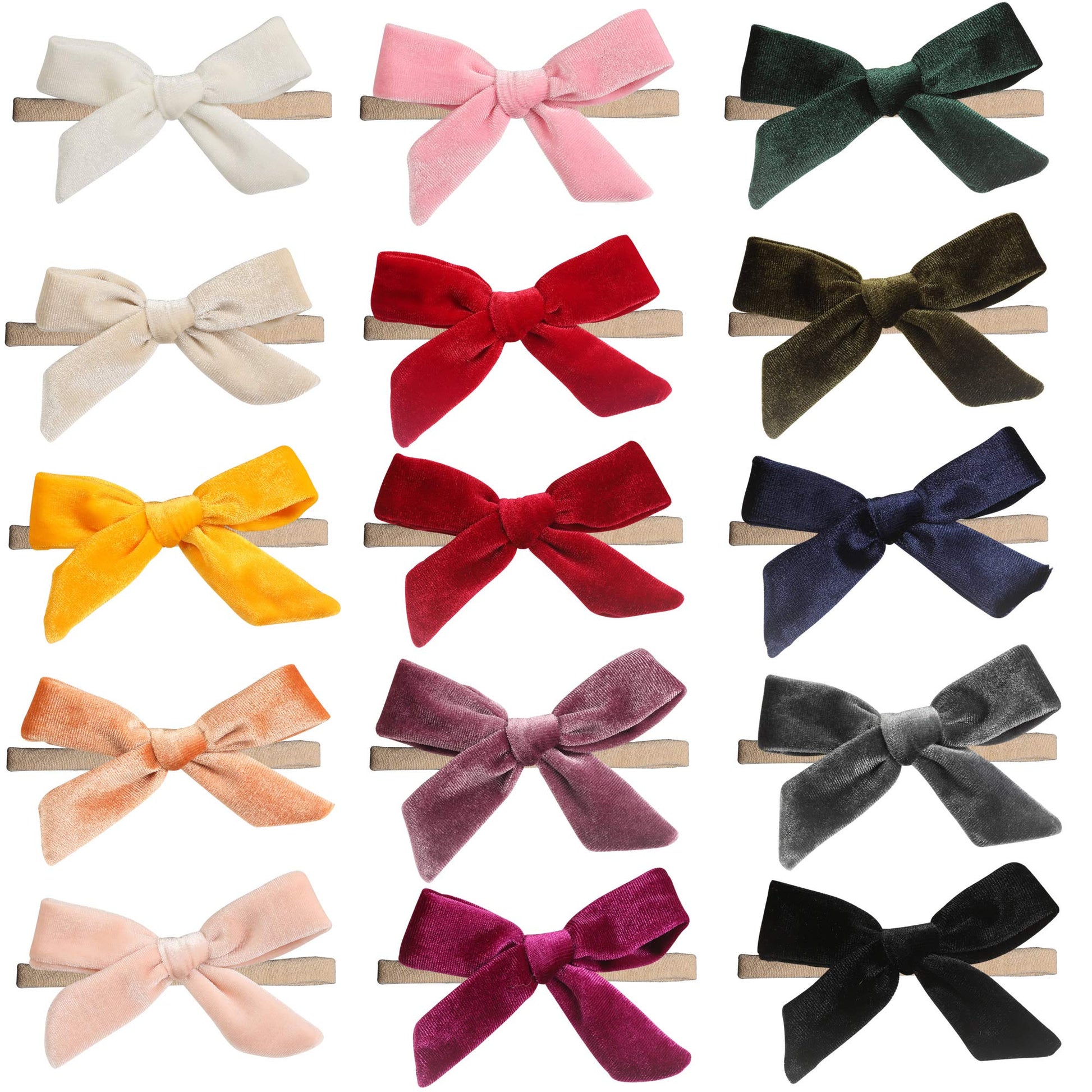 Insowni 15 Pack Solid Velvet Bow Super Stretchy Nylon Headbands Hairbands Accessories For Baby Girls Toddlers Newborns Infants K