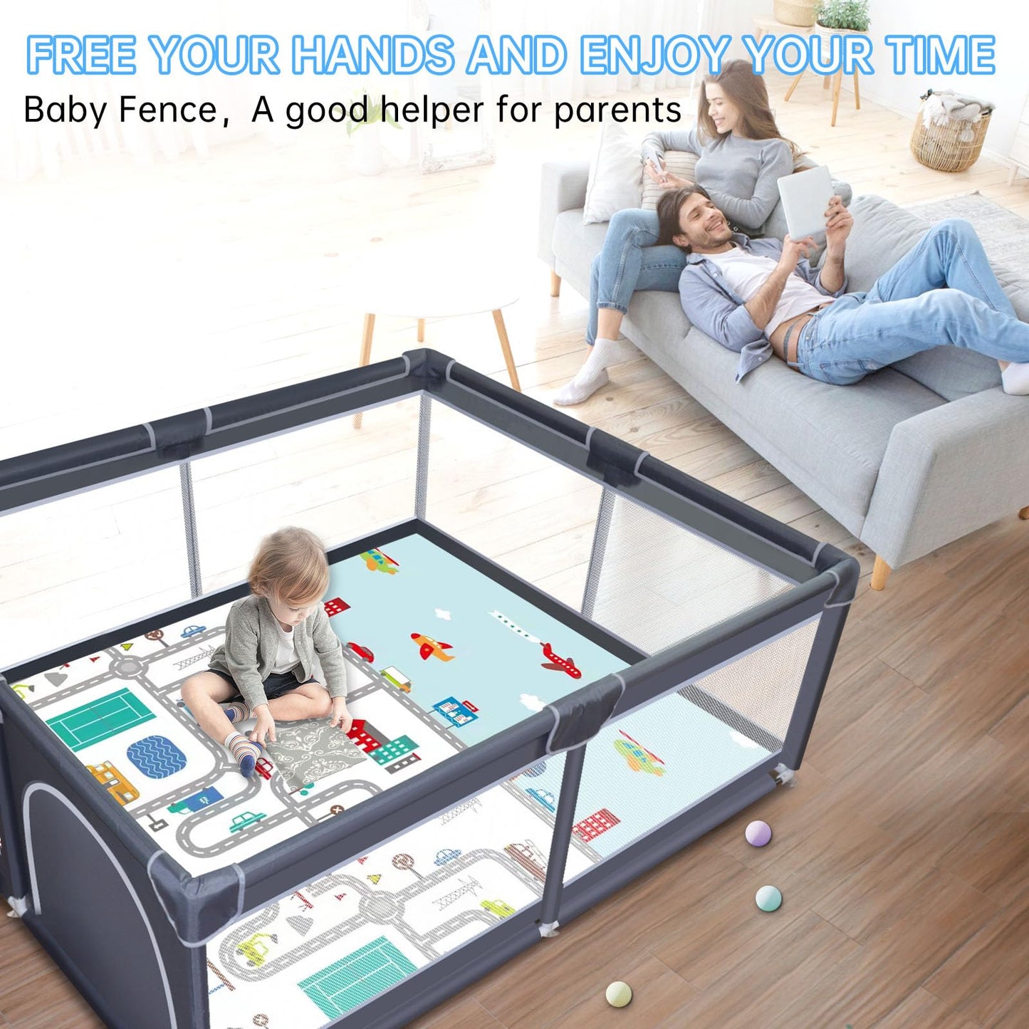 Baby Playpen With Mat, Play Pen Playards, Playpen For Babies And Toddlers Play Pin Indoor Active Center Game Fence, 50X50 Inch,