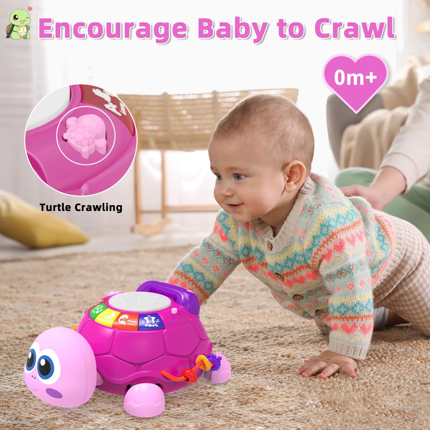 KaeoHye Musical Turtle Baby Toys 6-12 Months,Baby Crawling Toys for 12-18 Months,Early Learning Toy with Light&Sound,Baby Tummy