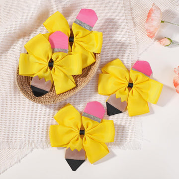 Choicbaby Hair Bows For Girls 5 Inch Yellow Pencil Hair Clips Back To School Hair Bows Clips Ribbon Hair Barrettes With Alligato