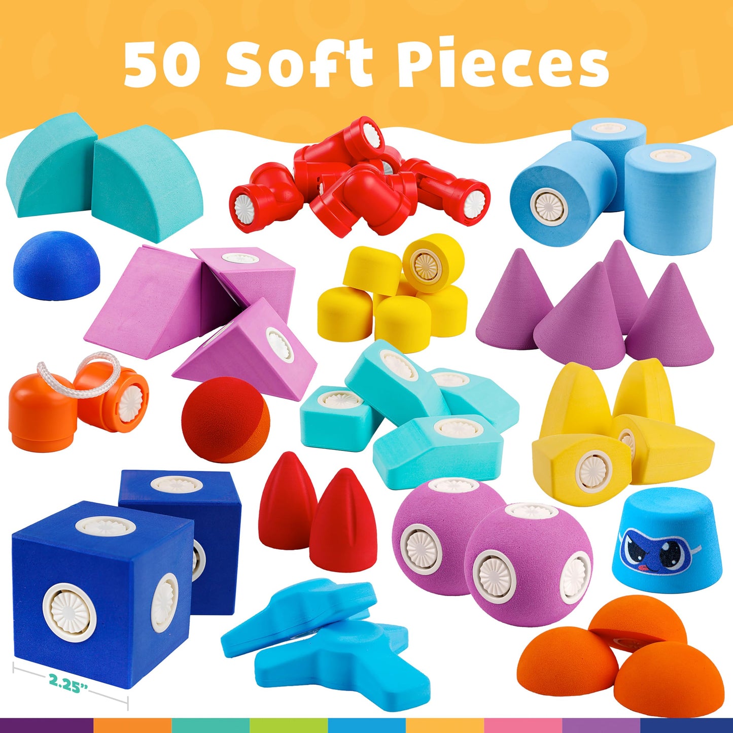 Blockaroo Magnetic Foam Bath Building Blocks - 50-Piece Trunk Set, Preschool Toys, Bathtub Toys, Sensory Toys, Engineering Toys