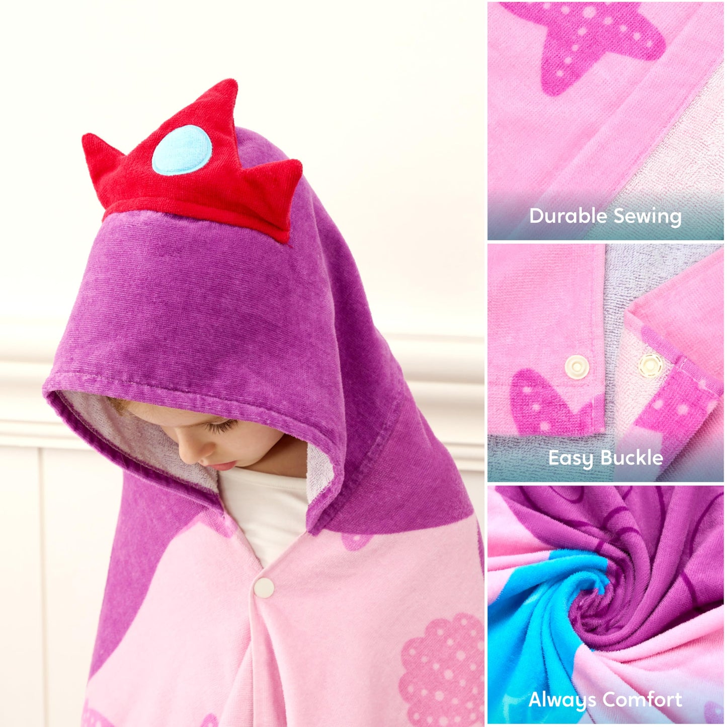 Joiedomi Mermaid Hooded Towel For Kids - Soft 100% Cotton Bath Beach Towel - 30' X 50' For Kids 3-10 Years - Toddler Pool Towe