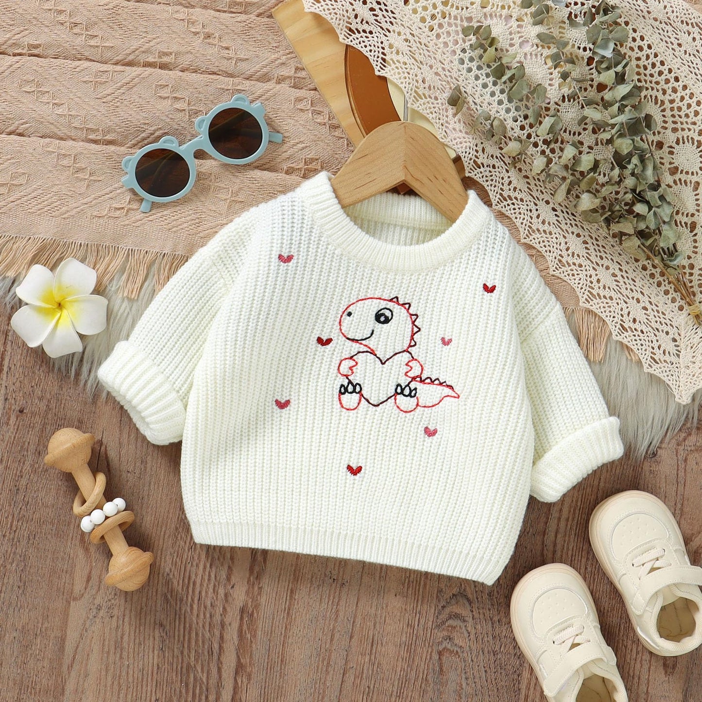 Ayalinggo Valentines Baby Girl Boy Outfit Toddler Knit Sweater Long Sleeve Crewneck Sweatshirt St Patricks Day Clothes (White Di