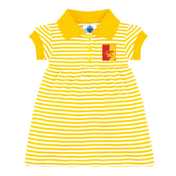 College Baby Striped Game Day Polo Dress With Bloomer - Pittsburg State Gorillas Logo - Gold/White - 12 Months