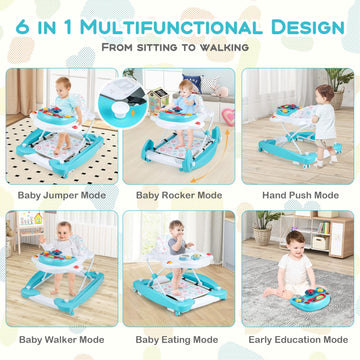 Baby Joy 6-In-1 Baby Walker, Baby Walker With Wheels, Adjustable Height, Music, Lights, Rocker Mode, Baby Activity Walker, Baby