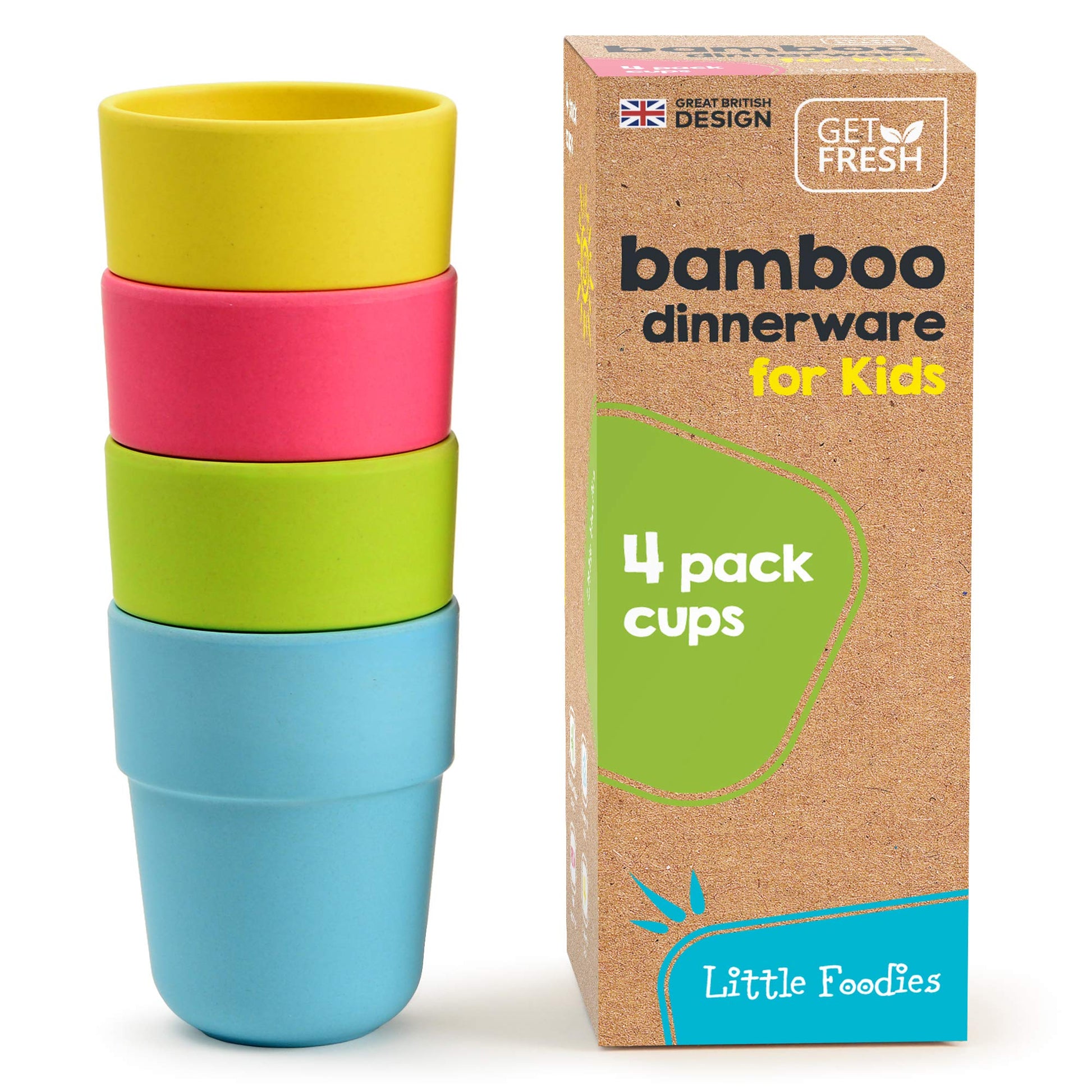 Bamboo Kids Cups, 4 Pack Set, Stackable Bamboo Drinking Cups, Bamboo Kids Dinnerware Set, Bamboo Toddler Cups, Dishwasher Safe A