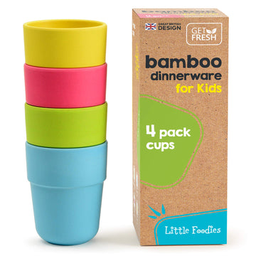 Bamboo Kids Cups, 4 Pack Set, Stackable Bamboo Drinking Cups, Bamboo Kids Dinnerware Set, Bamboo Toddler Cups, Dishwasher Safe A