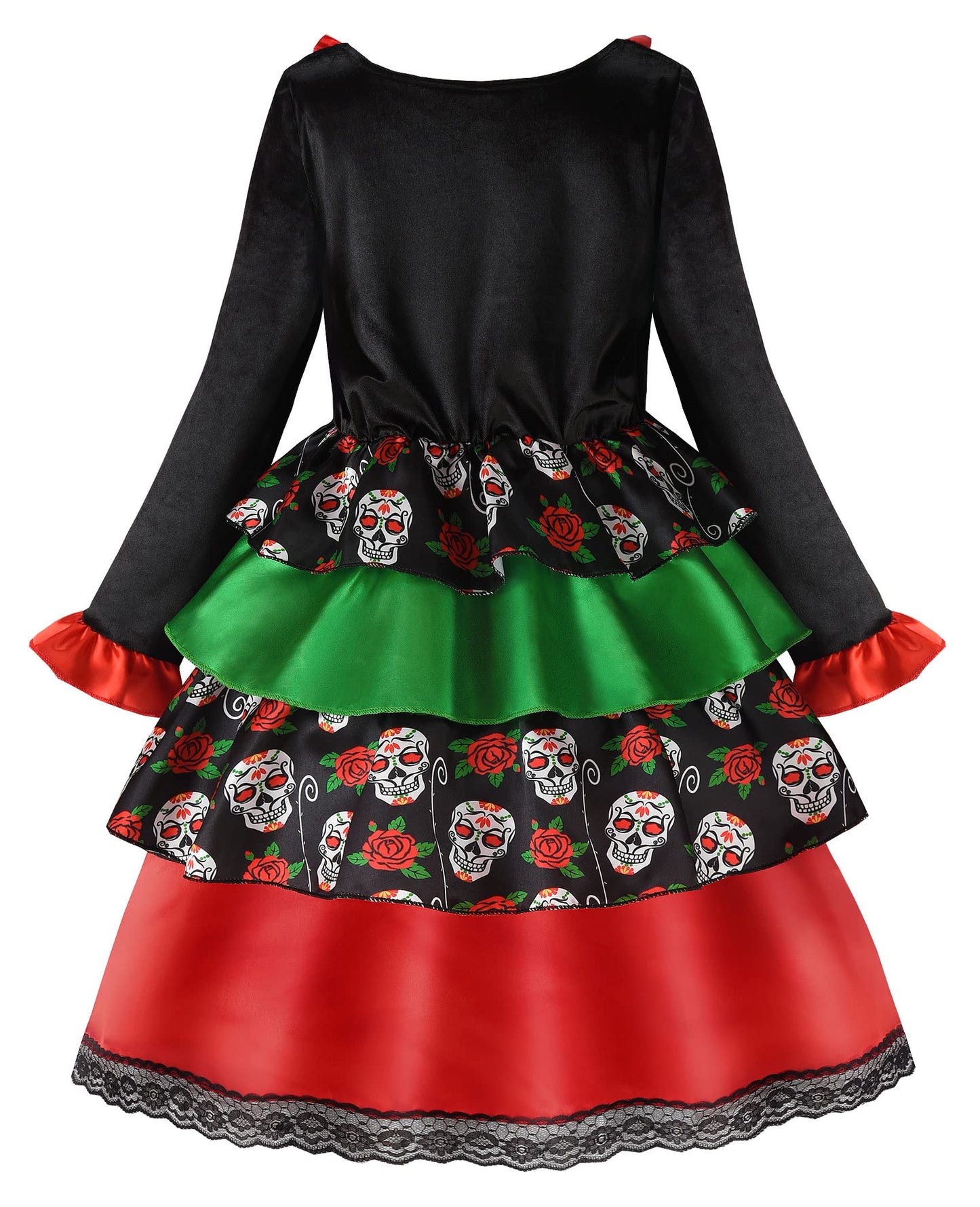 Relibeauty Kids Day Of The Dead Costume For Girls Sugar Skull Costume With Flower Headband 130