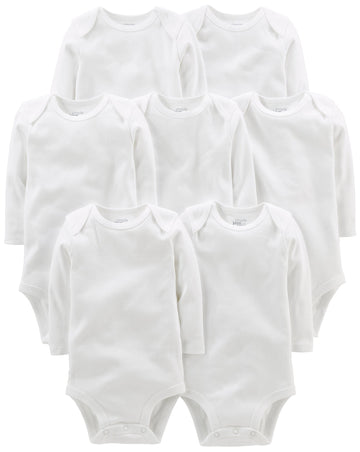 Simple Joys By Carter'S Unisex Babies' Long-Sleeve Bodysuit, Pack Of 7, White, 12 Months