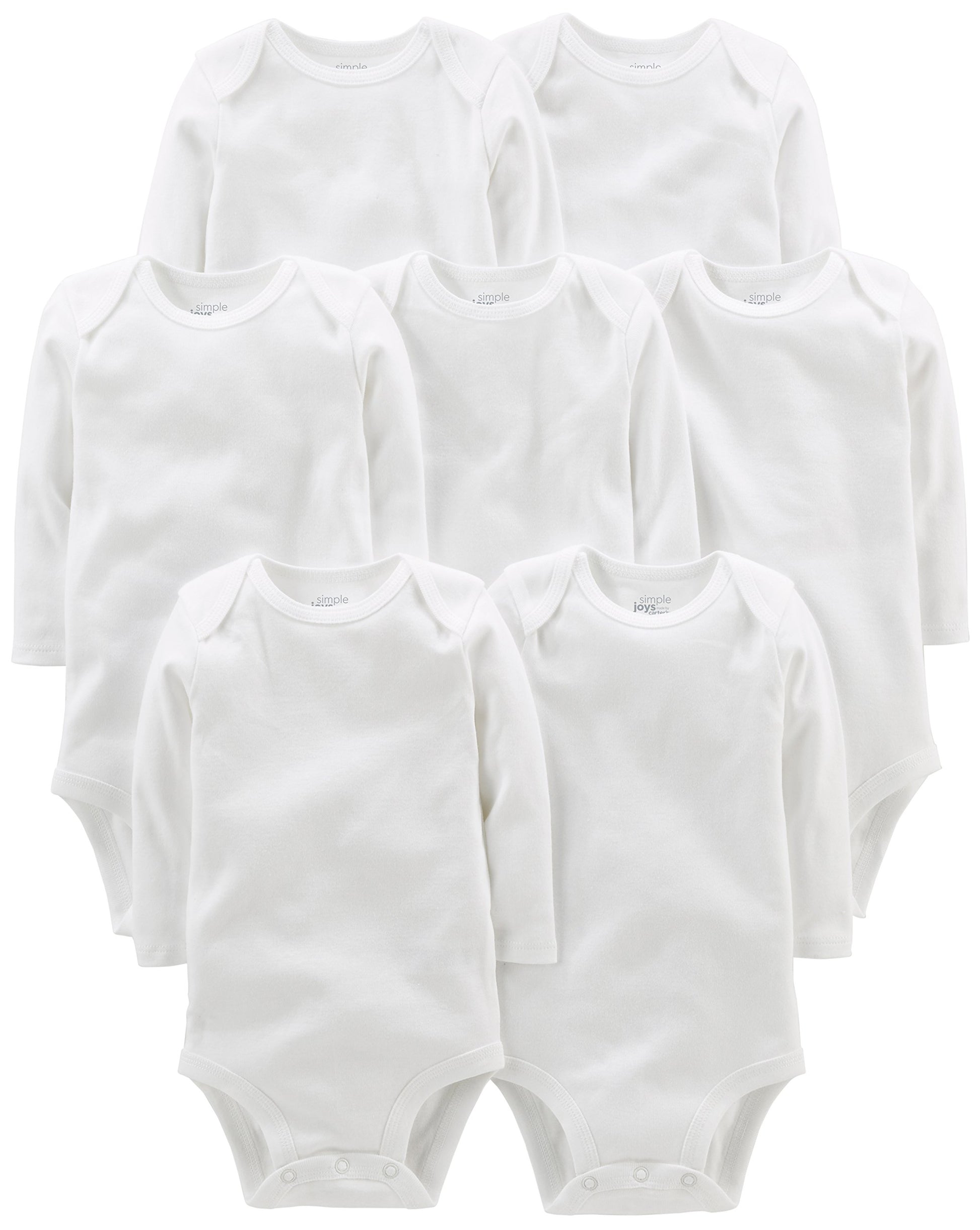 Simple Joys Kids 7 pack long sleeve original bodysuits Shirt, White, 24 Months