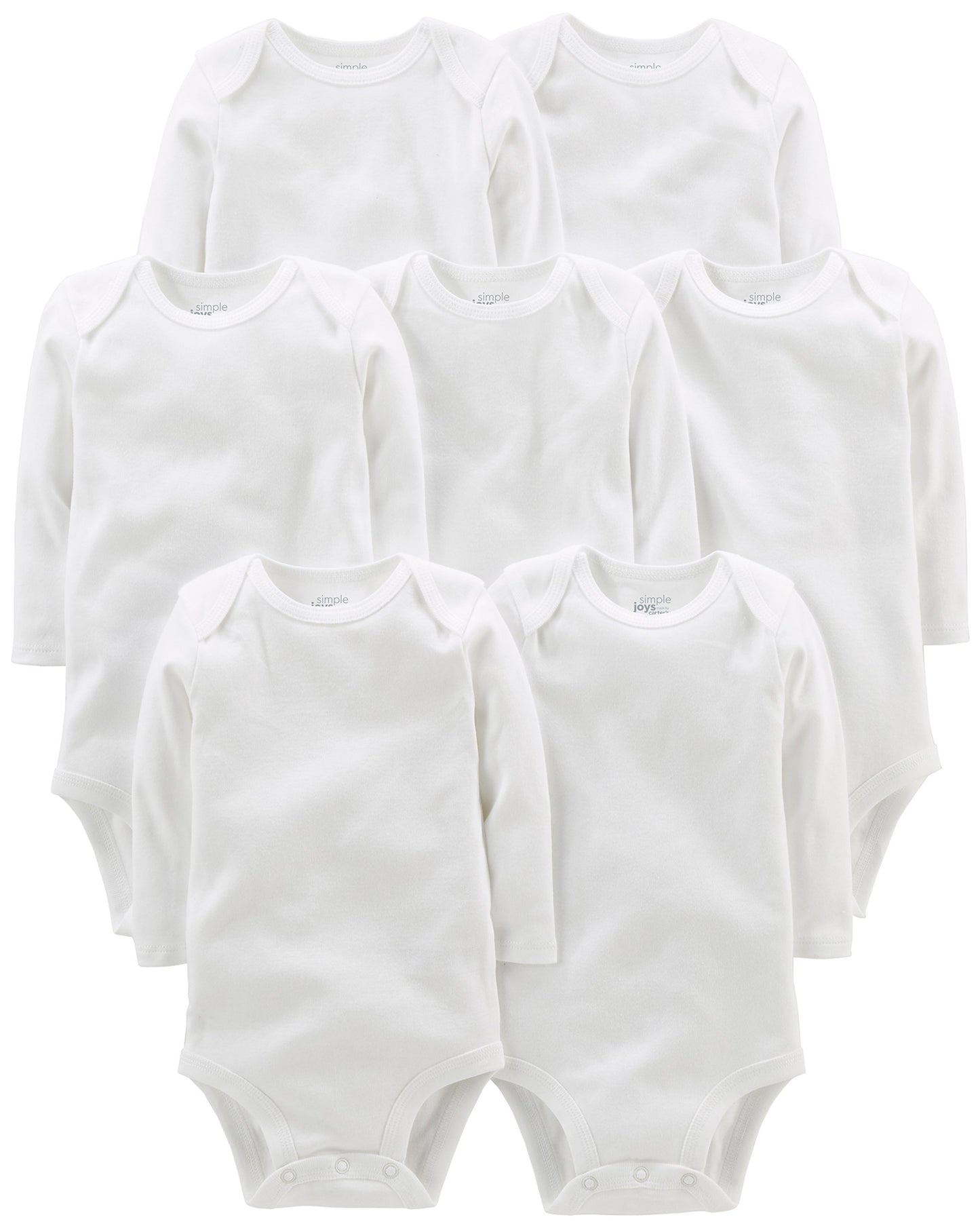 Simple Joys Kids 7 pack long sleeve original bodysuits Shirt, White, 0-3 Months