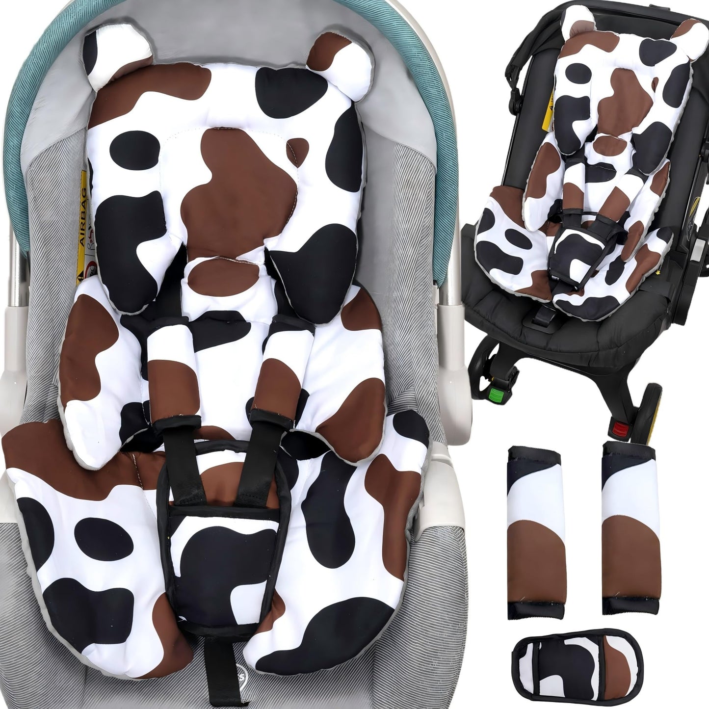 Honeau Infant Car Seat Insert & 3 Strap Cover,4in1 Thickened Newborn Carseat Head Body Support,Reversible Baby Car Seat Pillow C