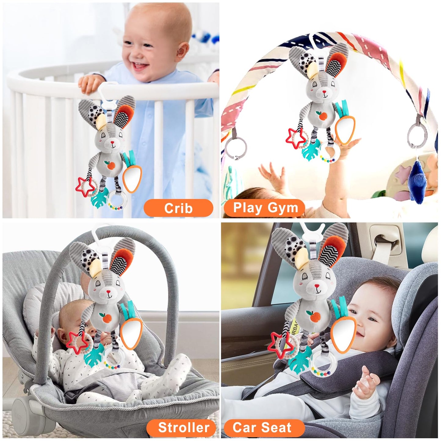 Baby Hanging Toys 0-12 Months - Interactive Stroller & Car Seat Toy with Jingle Sounds, Clinking Rings & Detachable Links | Safe