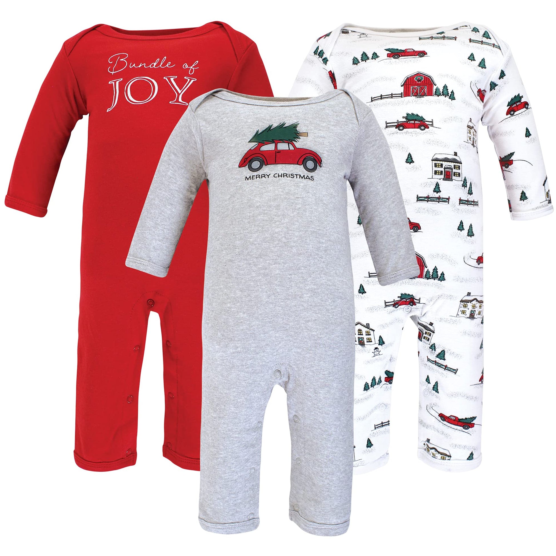 Hudson Baby Unisex Baby Cotton Coveralls, Christmas Scene, 9-12 Months