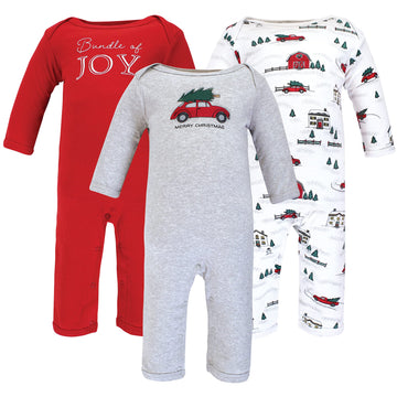 Hudson Baby Unisex Baby Cotton Coveralls, Christmas Scene, 9-12 Months