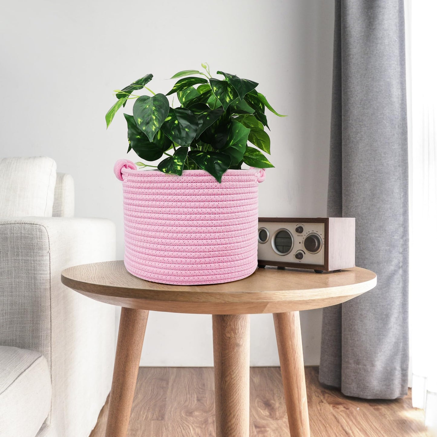 Abenkle Small Woven Basket, Cotton Rope Shelf Storage Basket, Small Round Basket, Cute Baby Basket, Decorative Round Bin For Nur