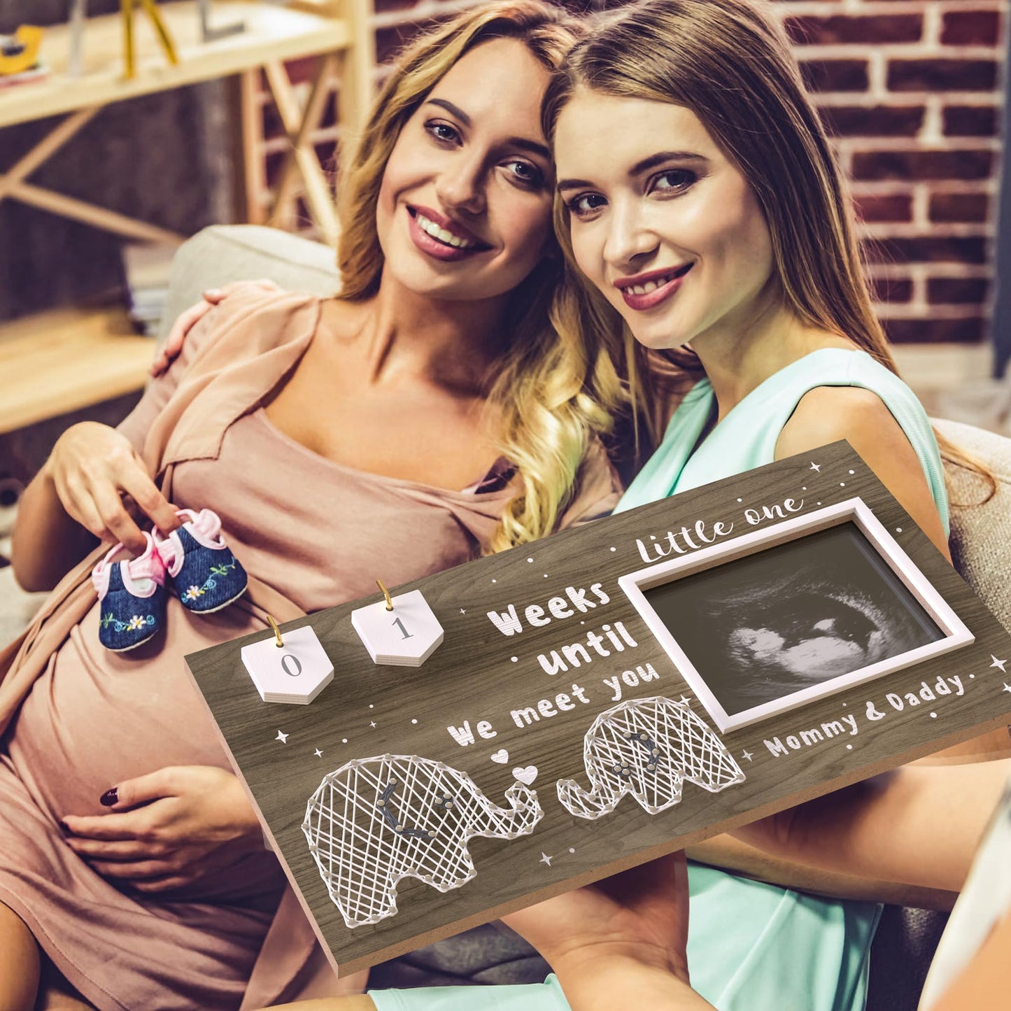 Eurset Baby Sonogram Picture Frame Countdown Weeks - Standard 4'X3' Ultrasound Photo - Pregnancy Announcements Ideas - Gender
