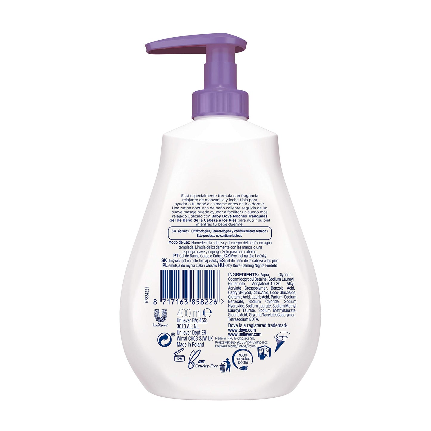 Baby Dove Calming Moisture Sensitive Skin Night Time Wash, 3 Pack Hypoallergenic And Tear-Free Bath Wash, Scented, Suitable For