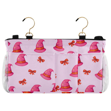 Burbuja Pink Witch Hats Bedside Caddy Hanging Storage Organizer with 2 Straps and Hooks for Home College Dorm Bunk Bed Hospital 