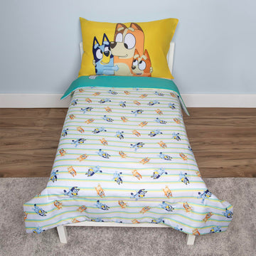 Bluey 4 Piece Toddler Bedding Set - Includes Comforter, Sheet Set - Fitted + Top Sheet + Reversible Pillowcase For Boys Or Girls
