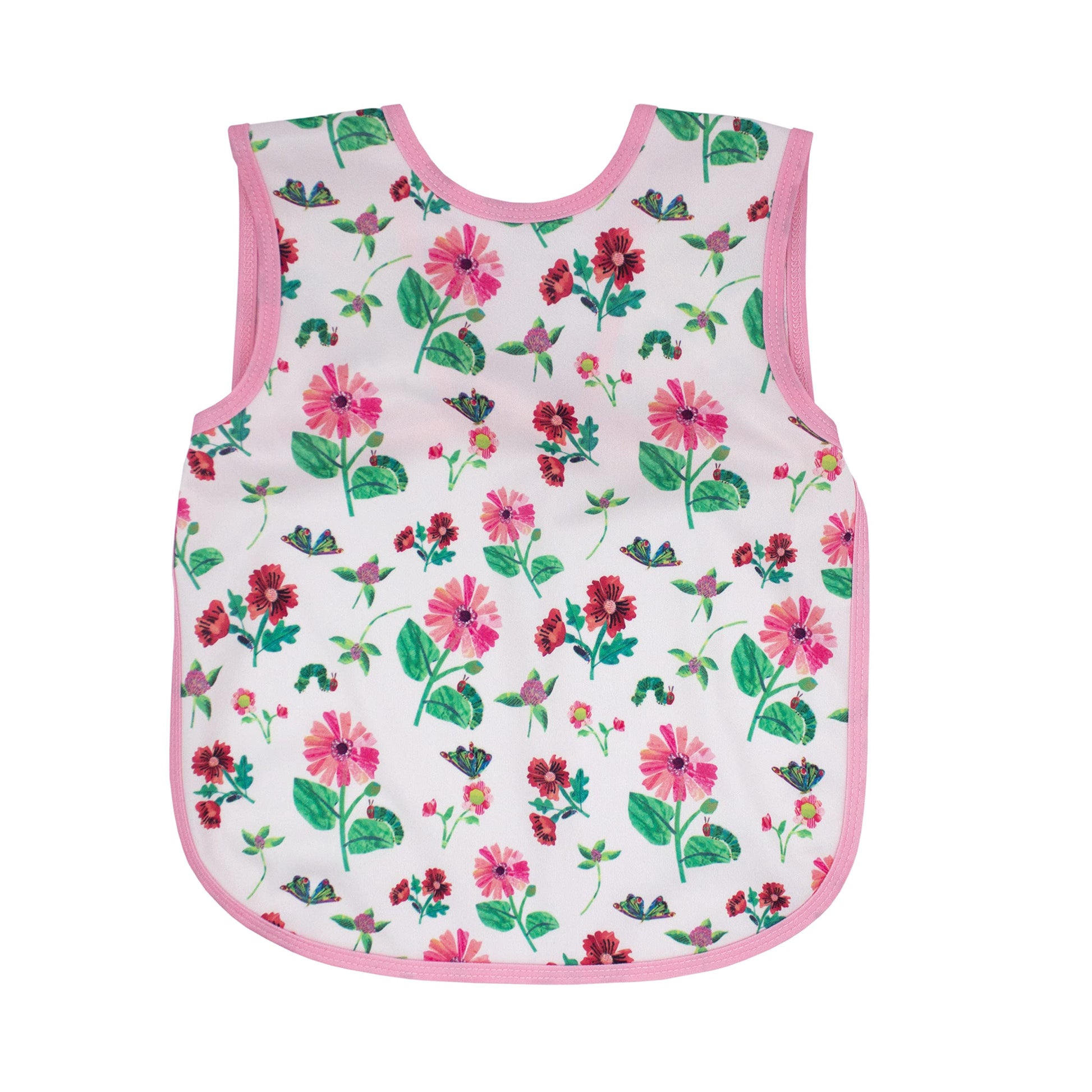 Bapronbaby Eric Carle Pink Floral Caterpillar Bapron - No Neck Tie Safer Bib For Baby & Toddler - Soft Waterproof Stain Resistan