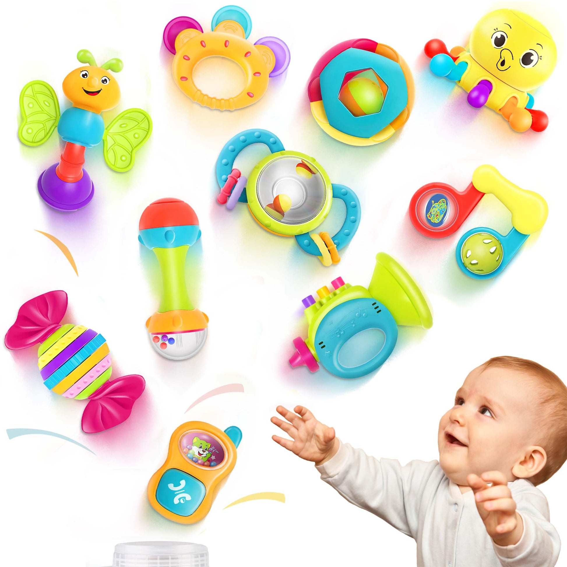 iPlay, iLearn 10pcs Baby Rattles Toys Set, Infant Grab Shake Rattle, Sensory Teether, Babies Development Learning Music Toy, New