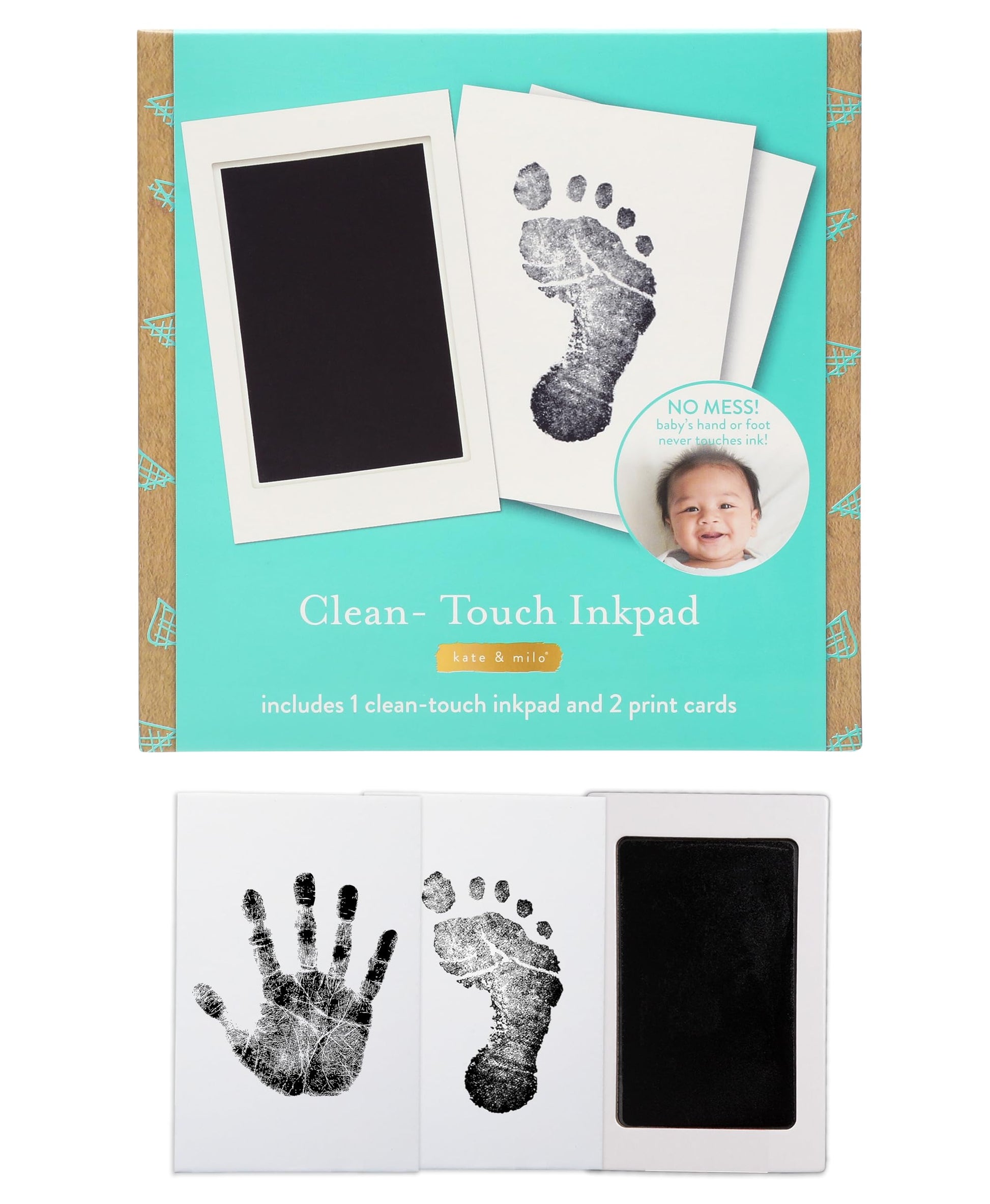 Kate & Milo Clean-Touch Ink Pad, Baby Handprint and Footprint Impression Kit, Babyprints Keepsake, Gift for New and Expecting Pa