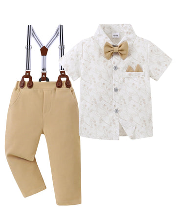 Yallet Toddler Baby Boy Clothes Suit Gentleman Wedding Outfits, Formal Dress Shirt+Bowtie+Vest+Boutonniere+Suspender Pants(L Cla
