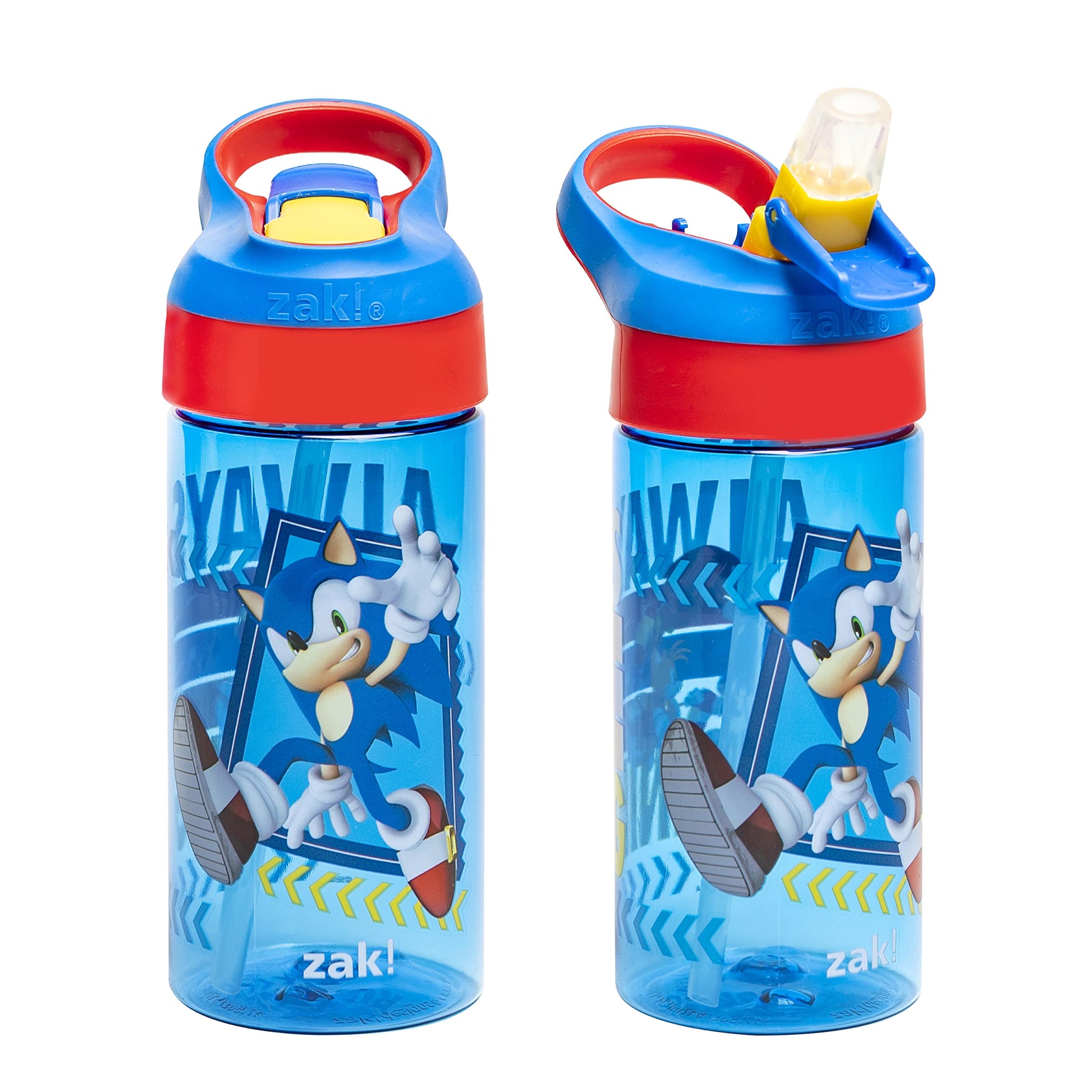 Zak Designs Sonic The Hedgehog Kids Water Bottle With Spout Cover And Built-In Carrying Loop, Made Of Durable Plastic, Leak-Proo
