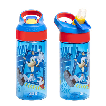 Zak Designs Sonic The Hedgehog Kids Water Bottle With Spout Cover And Built-In Carrying Loop, Made Of Durable Plastic, Leak-Proo