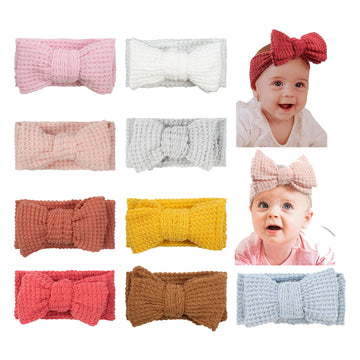 Jiahang Baby Bows Waffle Turban Knotted Head Wraps, Hair Bow Headbands Stretchy Hair Bands For Newborn Infant Toddlers Girls