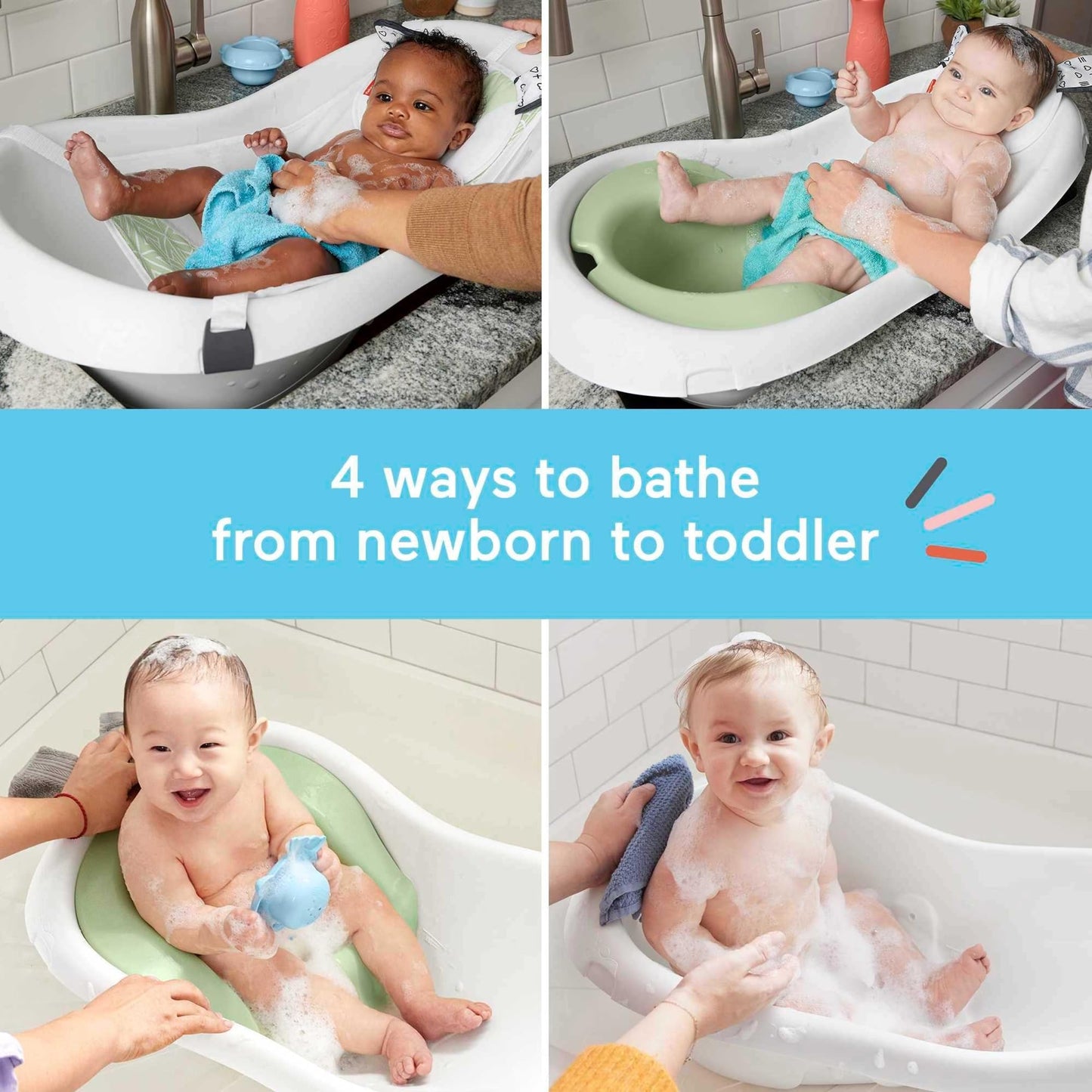 Fisher-Price Baby To Toddler Bath 4-In-1 Sling N Seat Tub With Removable Infant Support And 2 Toys, Puppy Perfection