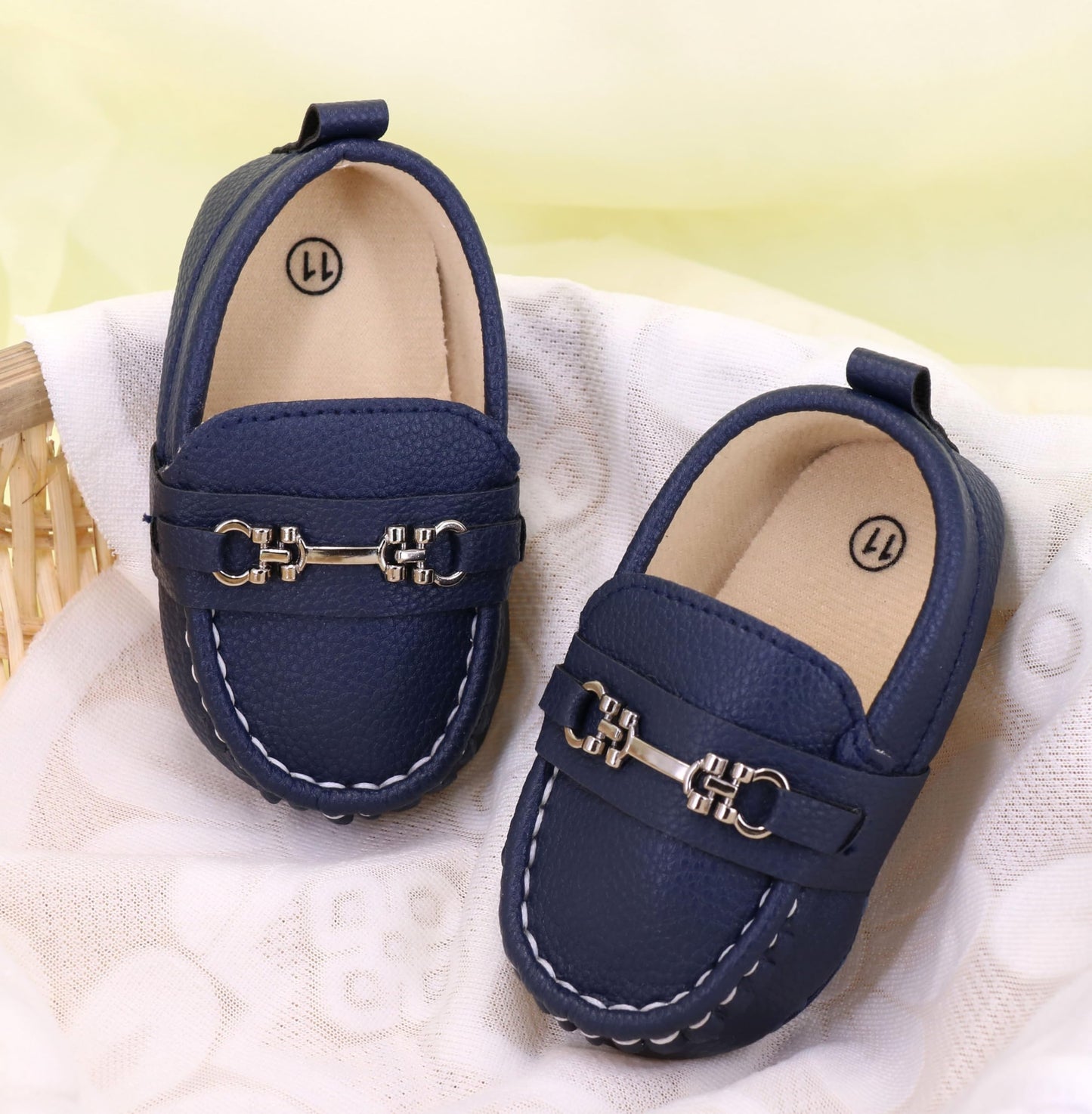 Lonsoen Infant Shoes Boys Loafers Baby Girls Crib Moccasins Classic Synthetic Leather Wedding Dress Shoes,Bay209 Deep Blue 6-12