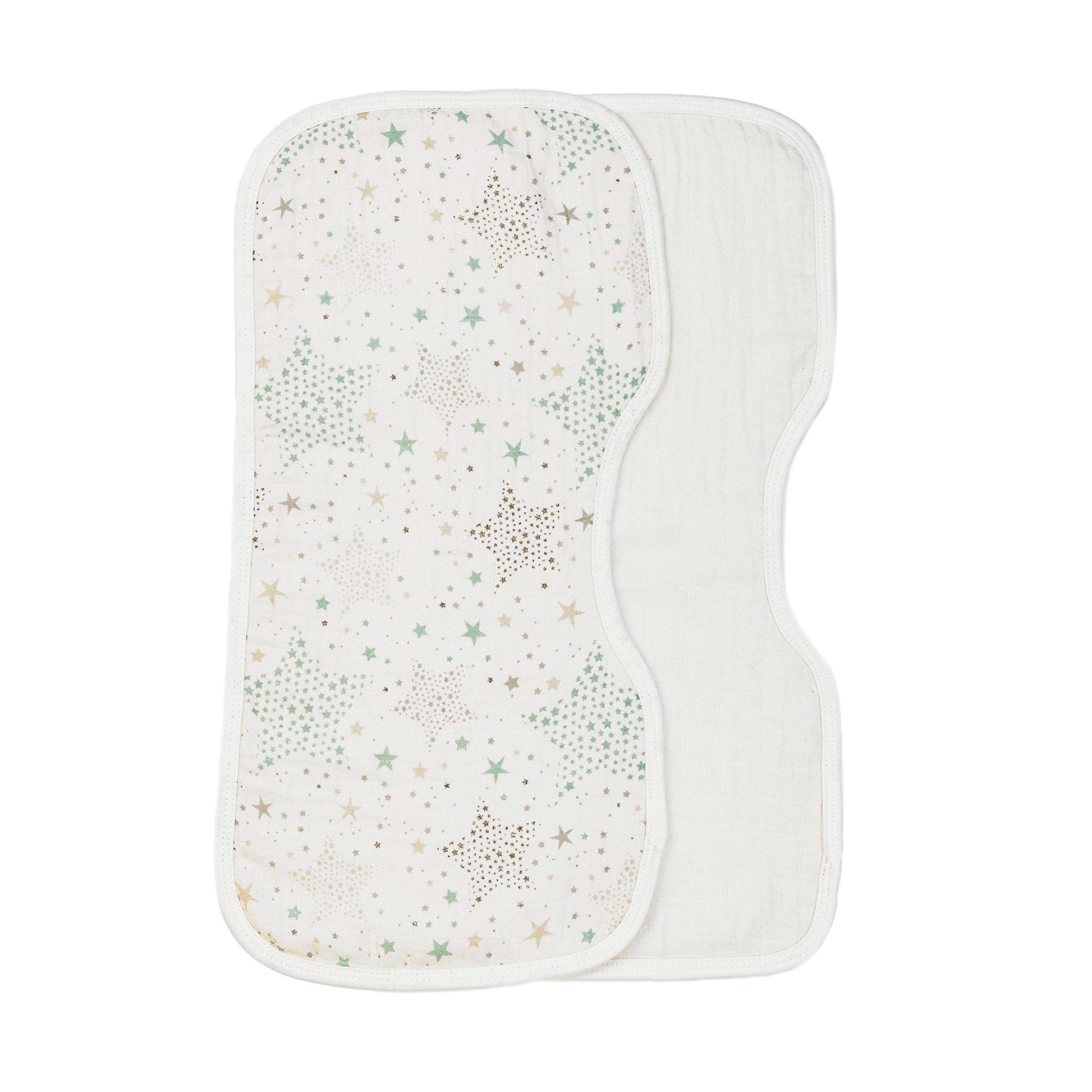 Under The Nile Organic Cotton Contoured Baby Muslin Burp Cloth Two Pack Set In A Star Print