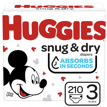 Huggies Snug & Dry Baby Diapers One Month Supply, 210 Count (Packaging May Vary)