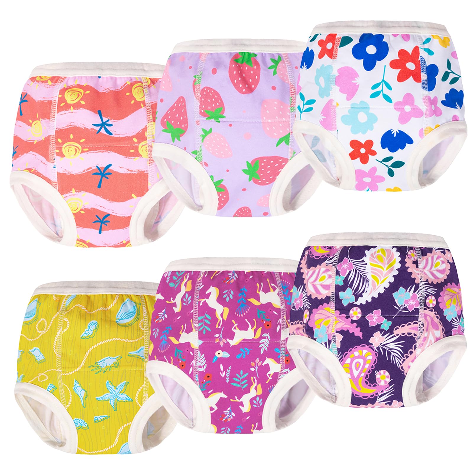 ALVABABY 6 Packs Potty Training Pants Cotton Absorbent Floral Toilet Training Underwear For Toddler Boys And Girls 2T 3T 4T