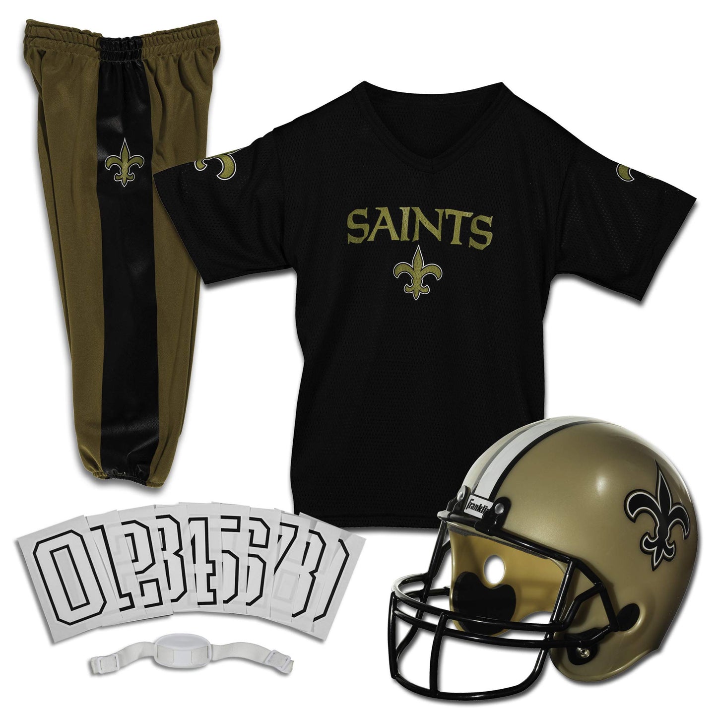 Franklin Sports New Orleans Saints Kids Football Uniform Set - NFL Youth Football Costume for Boys & Girls - Set Includes Helmet