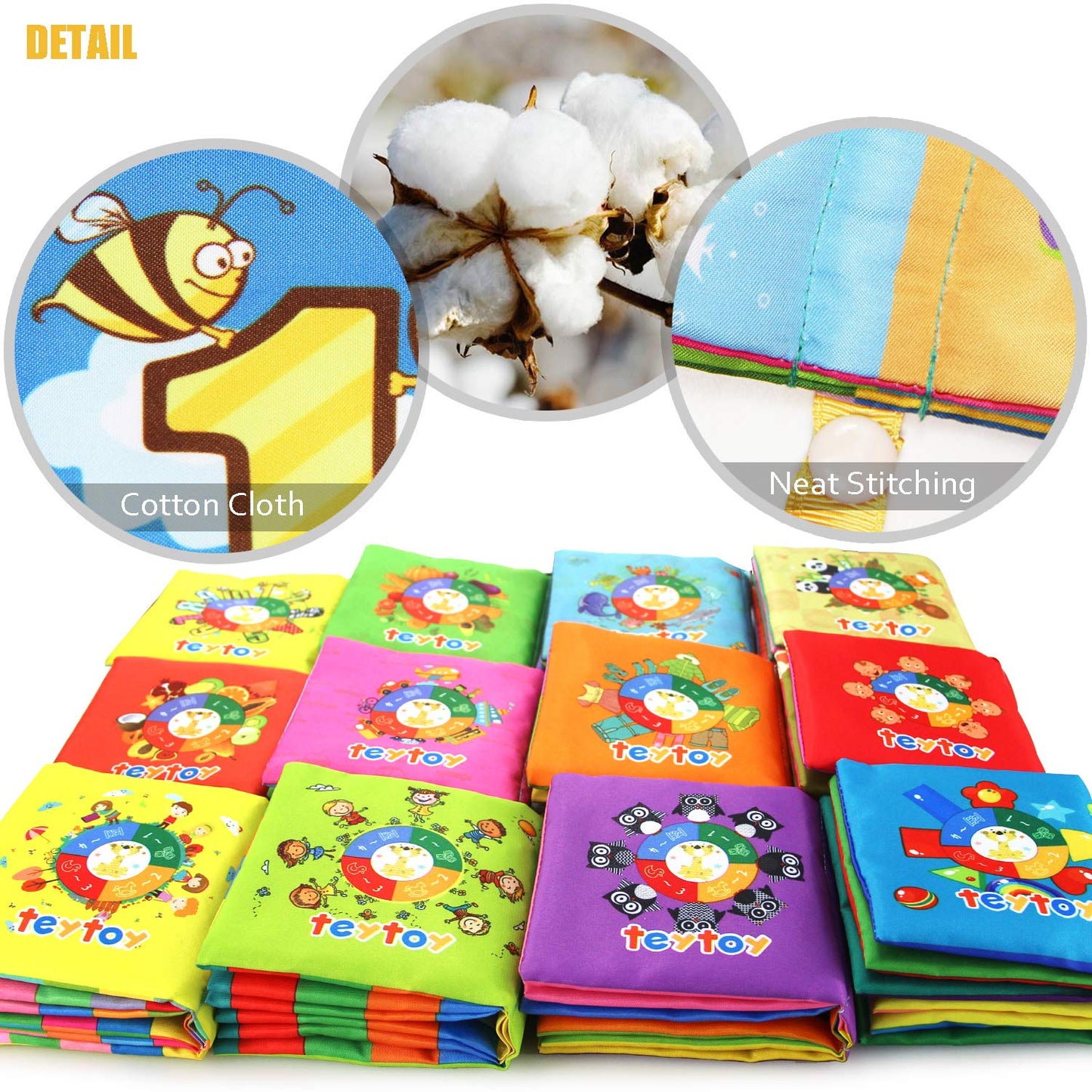 teytoy My First Soft Book, Nontoxic Fabric Baby Cloth Activity Crinkle Soft Books for Infants Boys and Girls Early Educational T