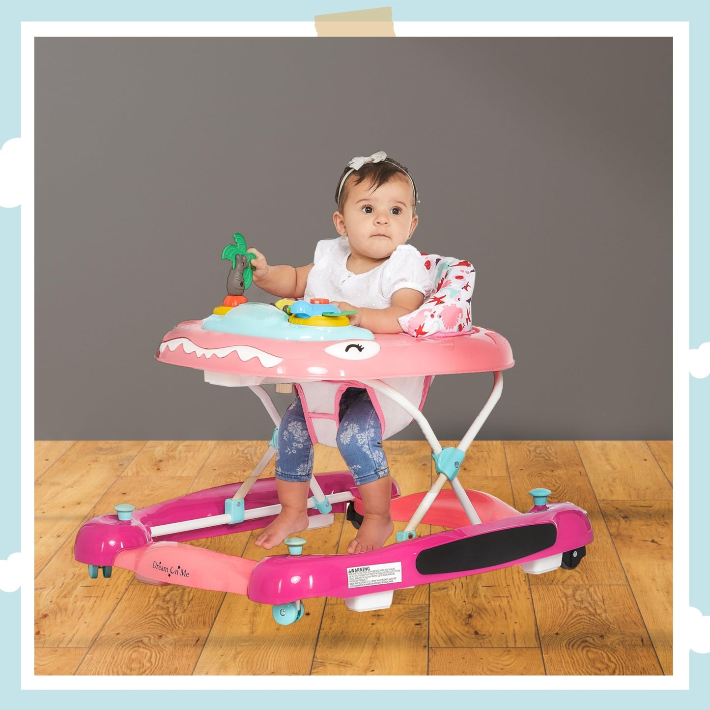 Dream On Me Baby Steps Baby Walker In Pink, Adjustable Three Position Height Setting, Removable Tray, Easy To Fold And Store Bab