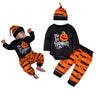 Unutiylo Newborn Baby Boy Clothes My First Halloween Pumpkin Romper Black Stripes Long Sleeve Pants Hat 3Pcs Outfits Set