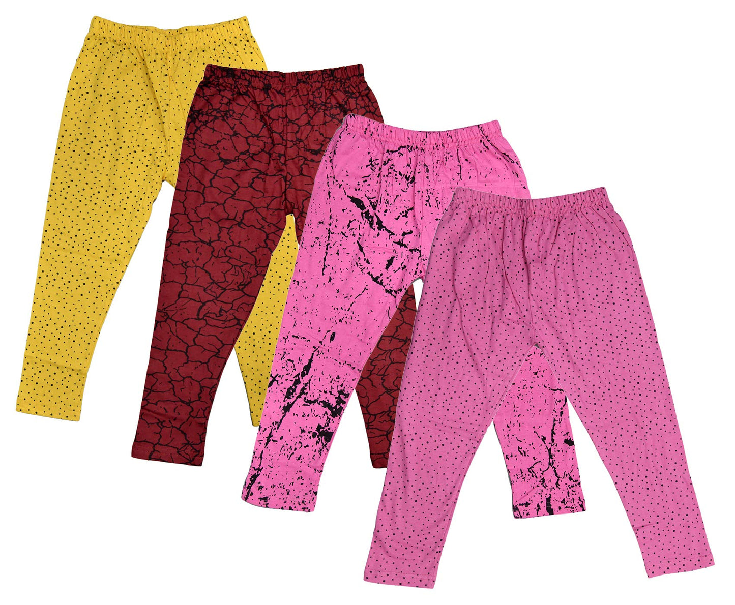 IndiWeaves Girls Pure Cotton Stylish Printed Capris 3/4th Pants (Pack of 4) Yellow,Maroon,Pink,Pink1